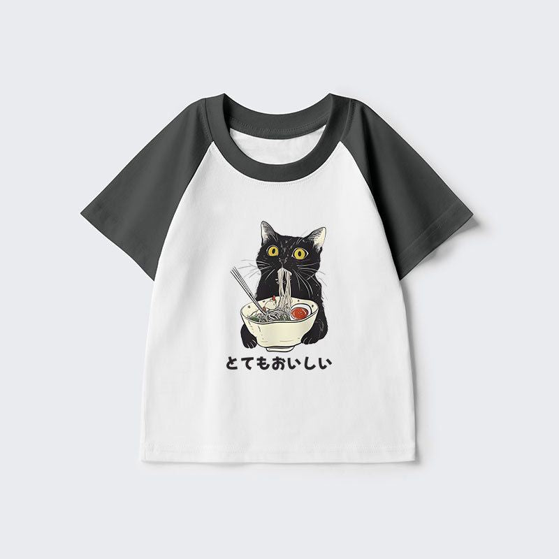 Trendy Japanese Cat Ramen Kids Raglan