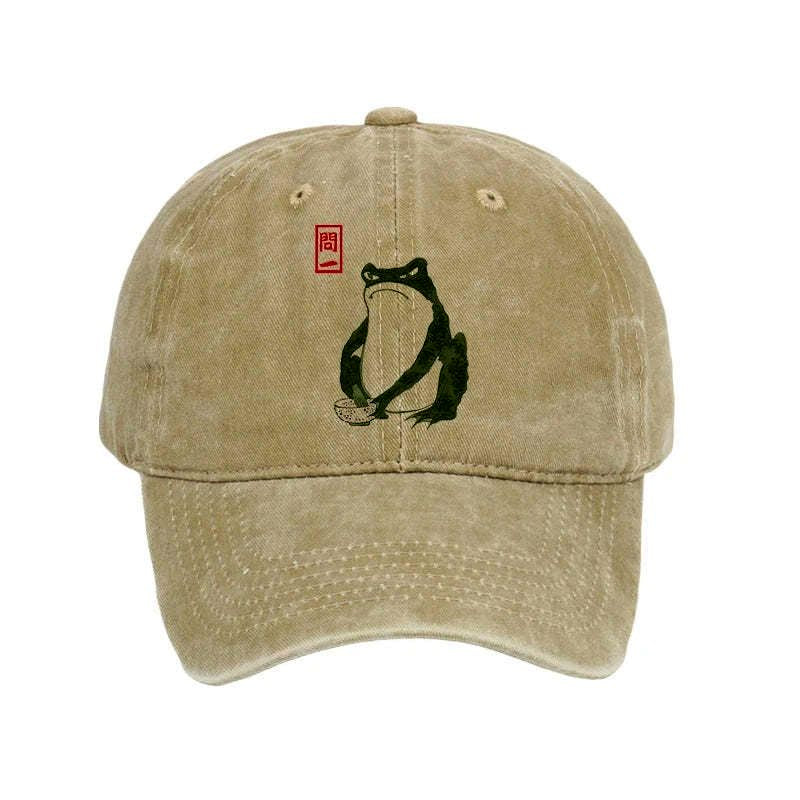 Kyoto-Lion Woodblock Print Frog Washed Cap