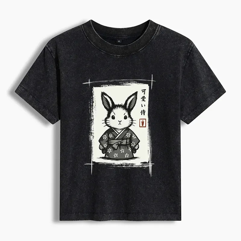 Kyoto-Lion Woodcut Bunny Women's Washed T-shirt