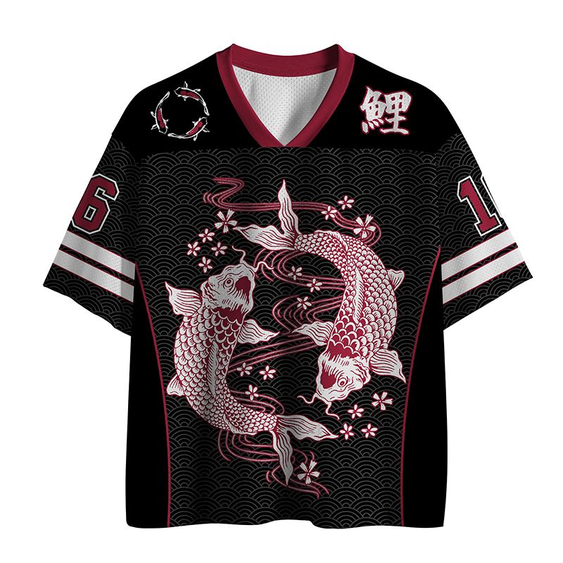 Red Koi Mesh Jersey for Streetwear