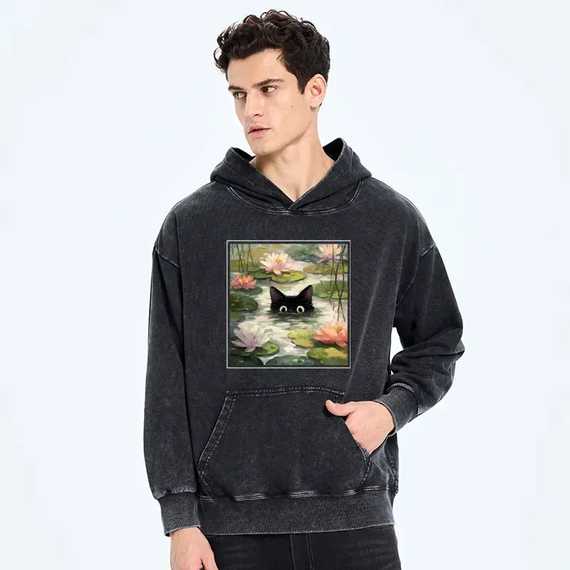 Washed Lotus Flower Hoodie for Streetwear