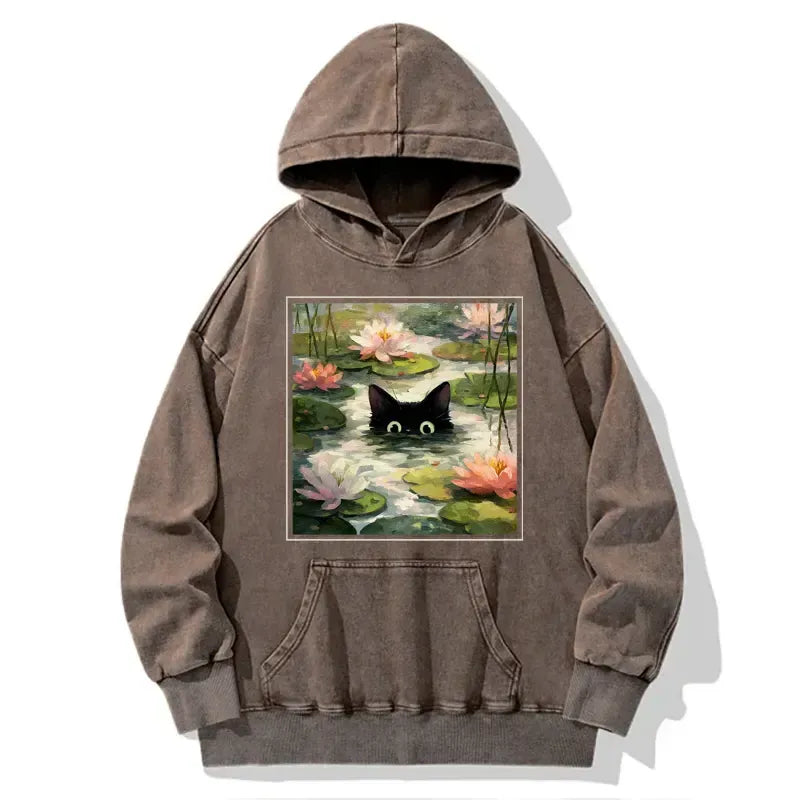 Washed Lotus Flower Hoodie for Streetwear