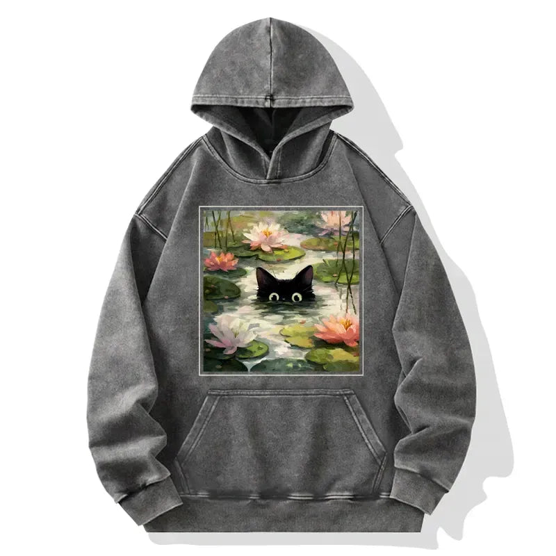 Washed Lotus Flower Hoodie for Streetwear