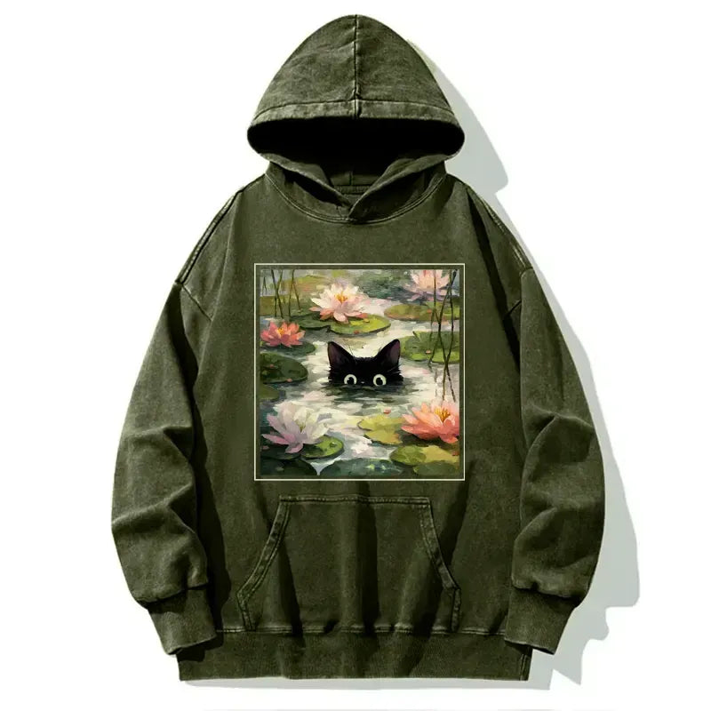 Washed Lotus Flower Hoodie for Streetwear