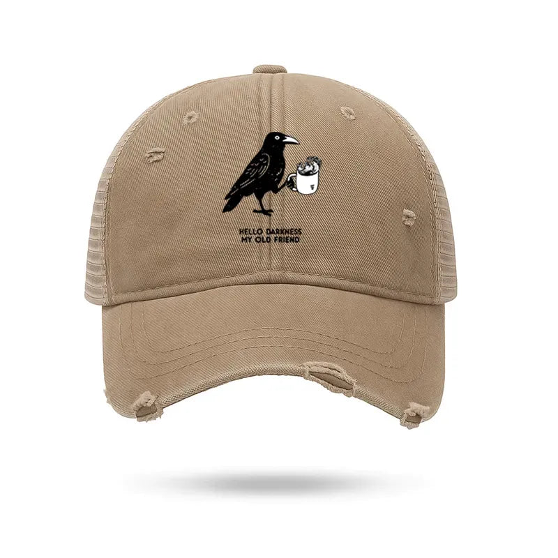 Funny Crow Drinking Coffee Cap for Summer