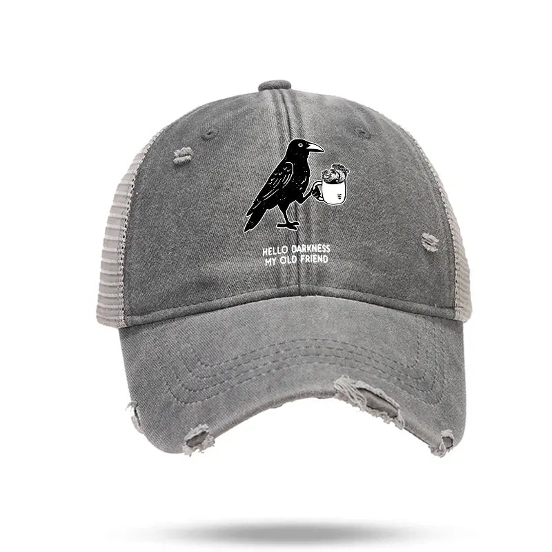 Kyoto-Lion Crow Drinking Black Coffee Funny Trucker Cap