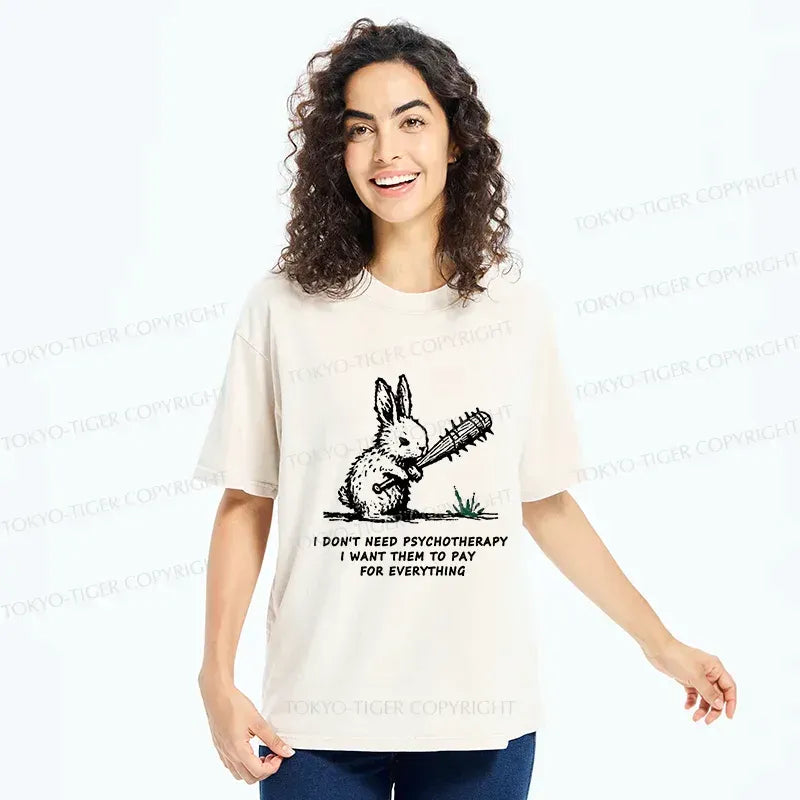 Kyoto-Lion Violent Rabbit Funny Washed T-Shirt