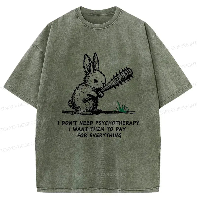 Kyoto-Lion Violent Rabbit Funny Washed T-Shirt