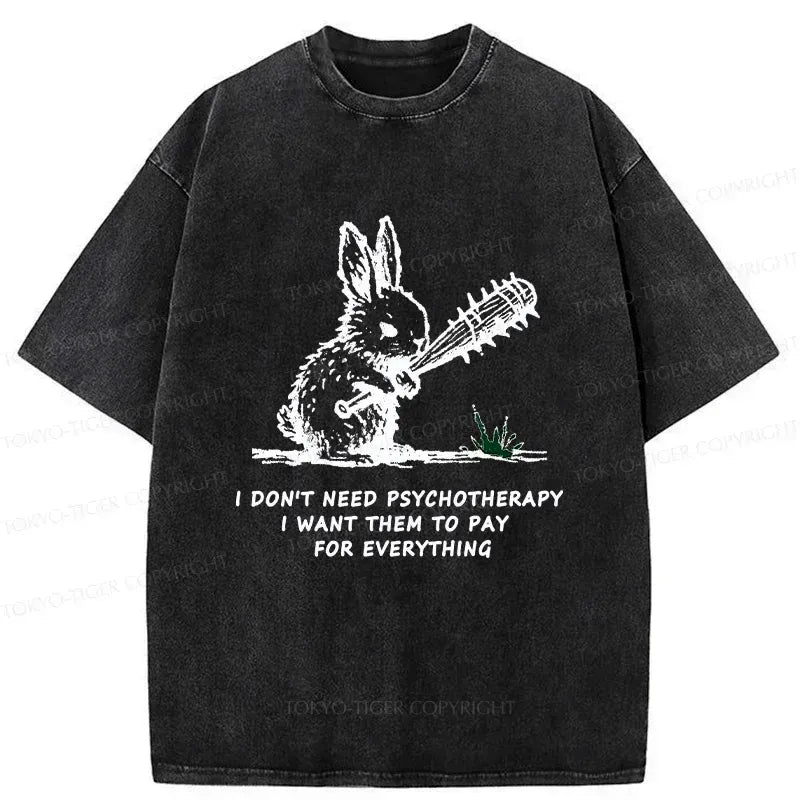 Kyoto-Lion Violent Rabbit Funny Washed T-Shirt