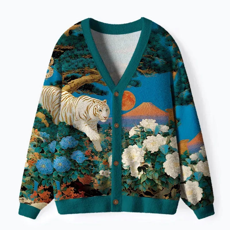 Unisex White Tiger Cardigan Gift for Him