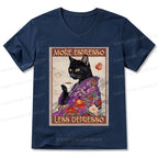Kyoto-Lion Japanese Cat Drinking Coffee V-Neck Classic T-Shirt