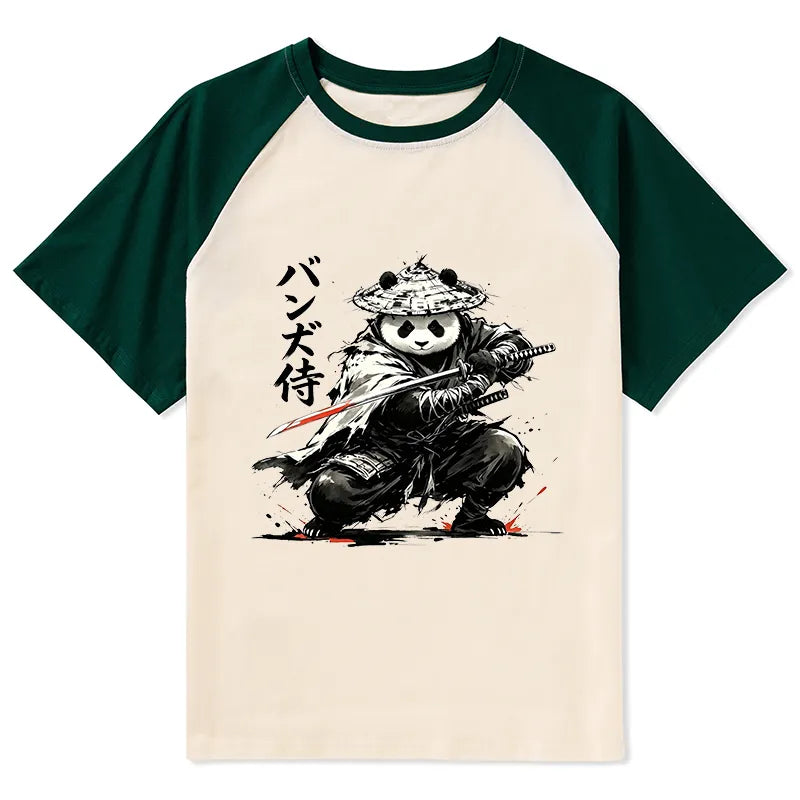 Kyoto-Lion Panda Samurai Warrior Raglan T-shirt