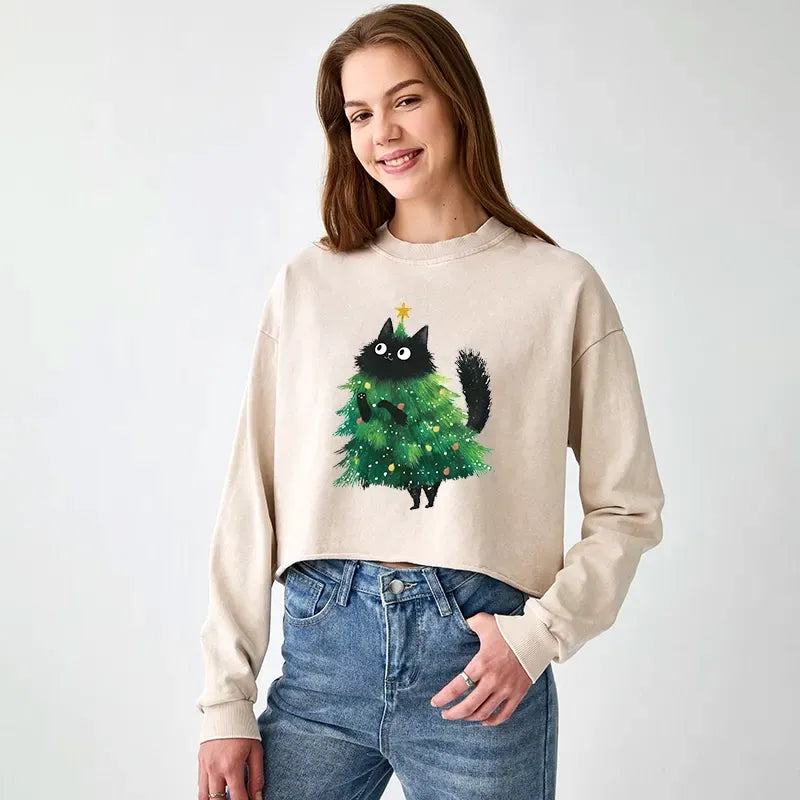 Vintage Japan Cat Crop Sweatshirt