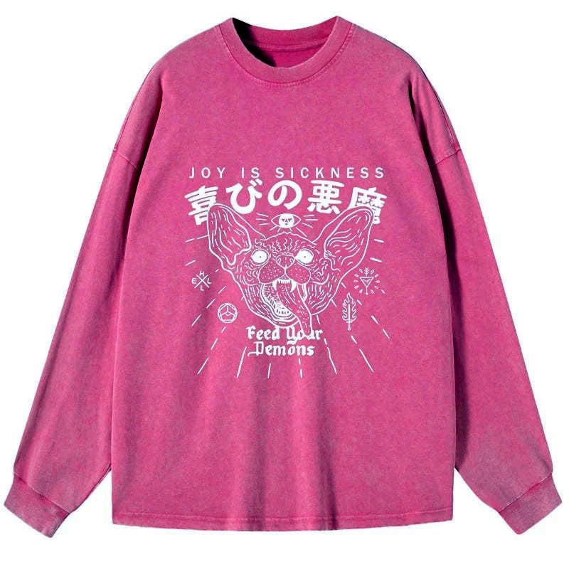 Kyoto-Lion Joy Is Sickness Washed Long Sleeve T-Shirt
