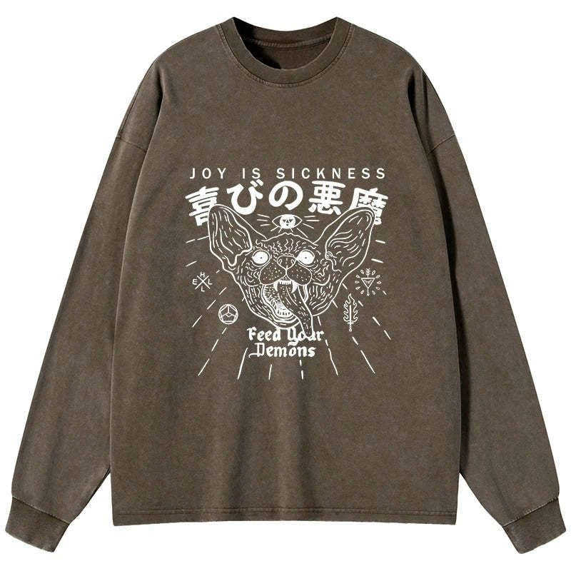 Kyoto-Lion Joy Is Sickness Washed Long Sleeve T-Shirt