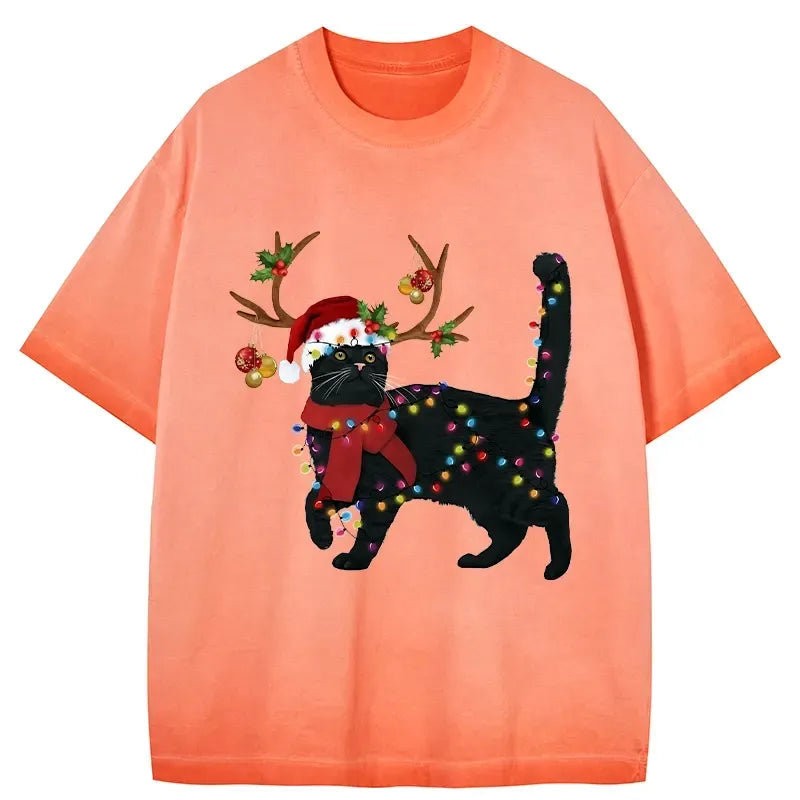 unisex Japanese streetwear black cat tee