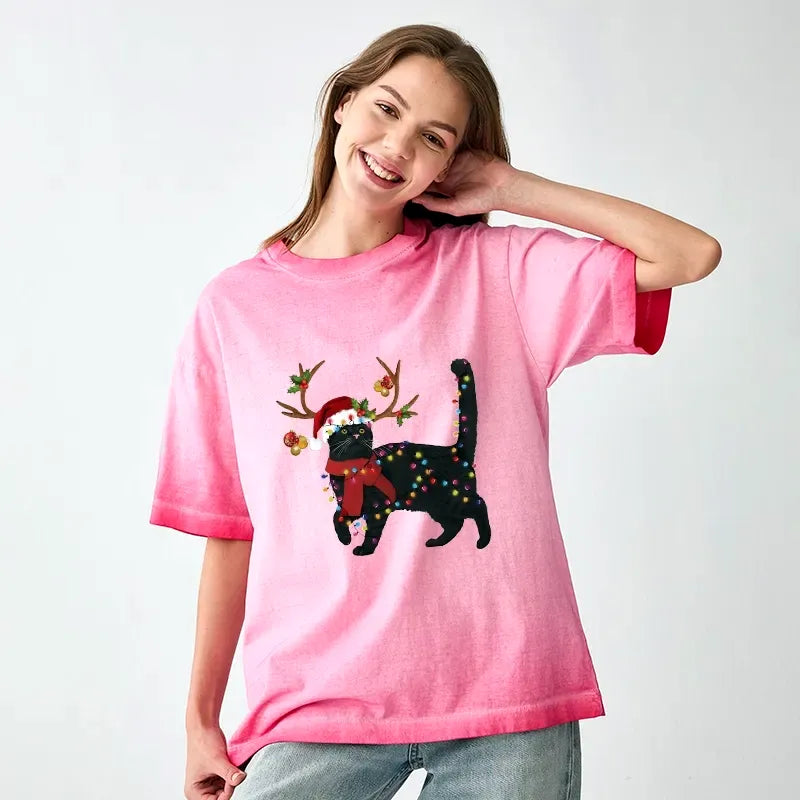 unisex Japanese streetwear black cat tee
