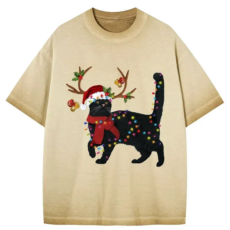 Japanese black cat gradient t-shirt
