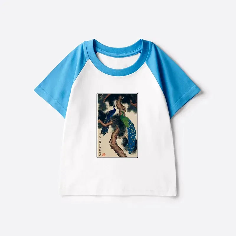Japanese Peacocks Kids Raglan T-shirt