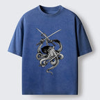 Kyoto-Lion Samurai Octopus Warrior Washed T-Shirt