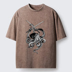 Kyoto-Lion Samurai Octopus Warrior Washed T-Shirt