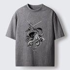 Kyoto-Lion Samurai Octopus Warrior Washed T-Shirt
