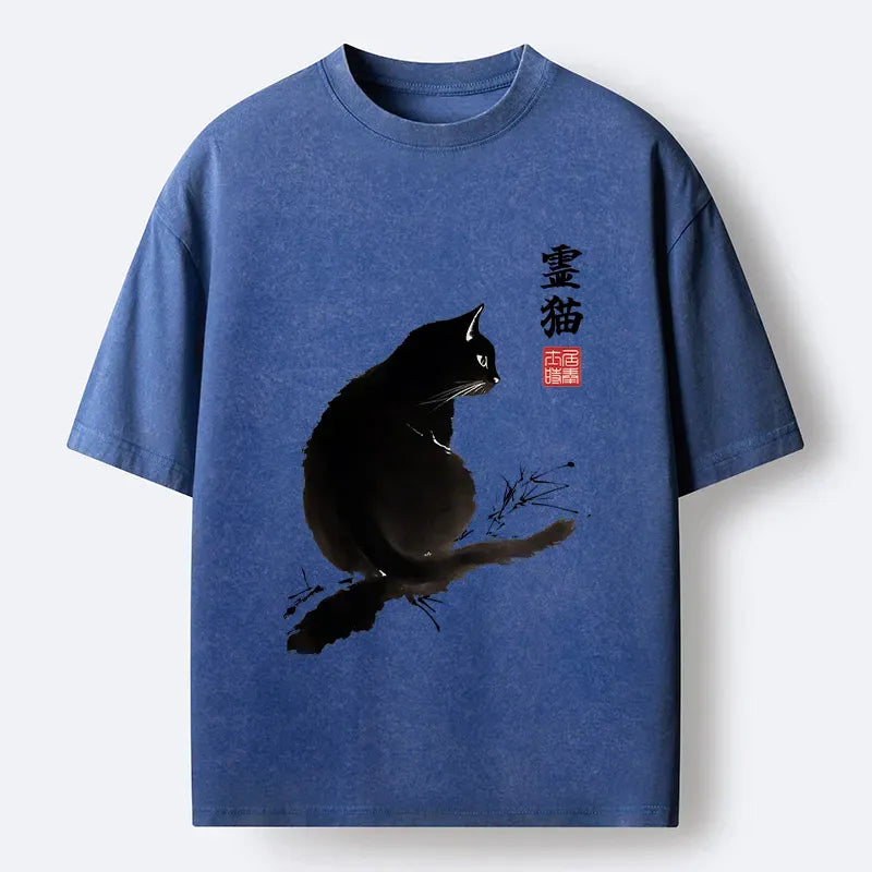 Japanese Mystic Cat Washed T-Shirt