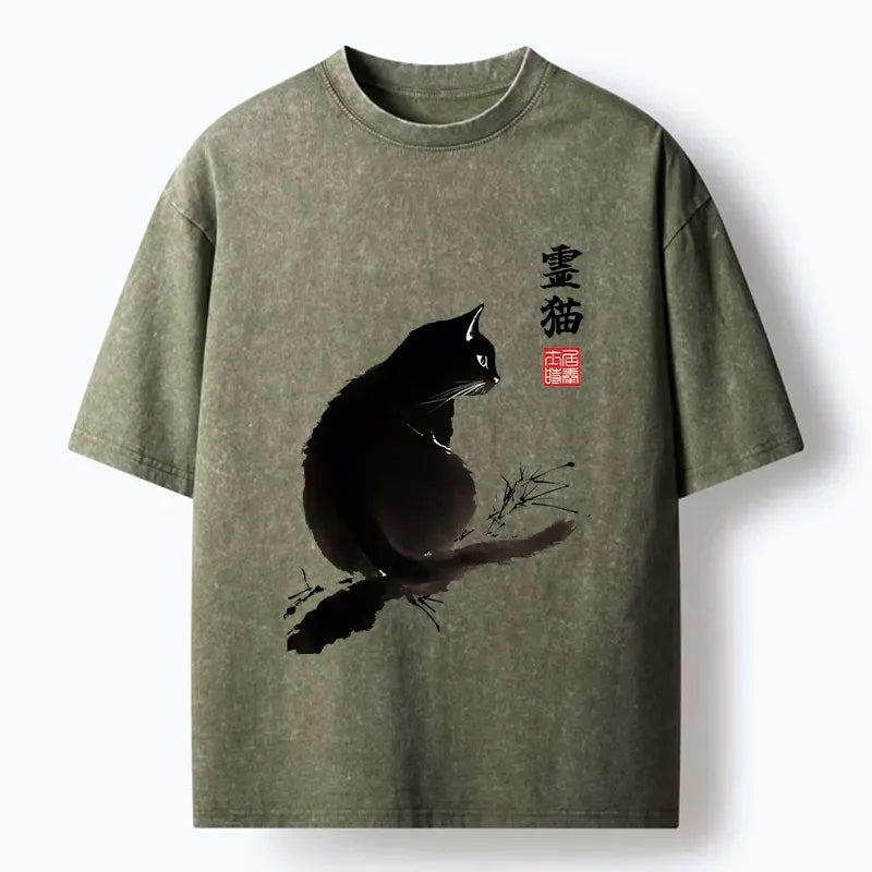 Japanese Mystic Cat Washed T-Shirt