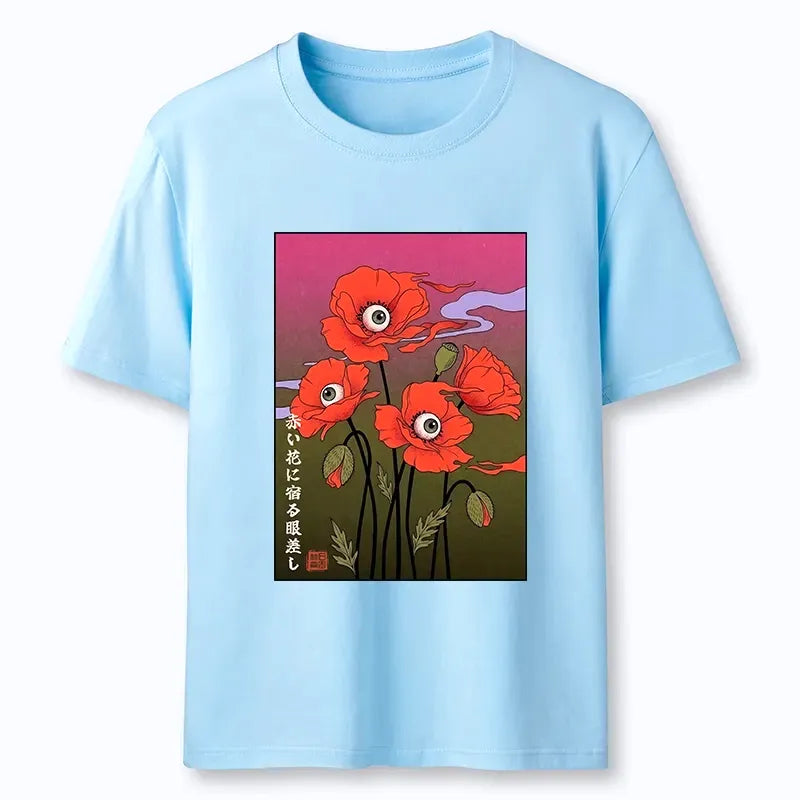Japanese Ukiyo-e Floral T-Shirt for Casual Wear