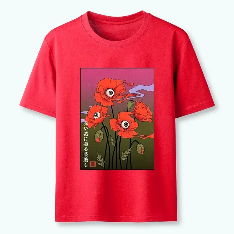 Japanese Ukiyo-e Floral T-Shirt for Casual Wear