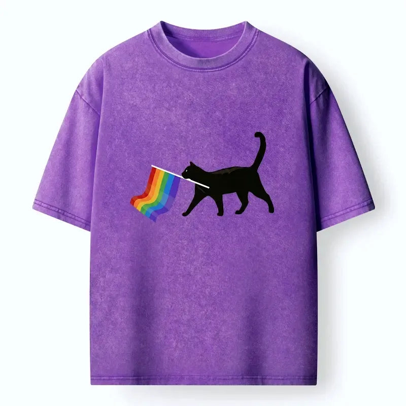Kyoto-Lion Black Cat With Pride Flag Washed T-Shirt