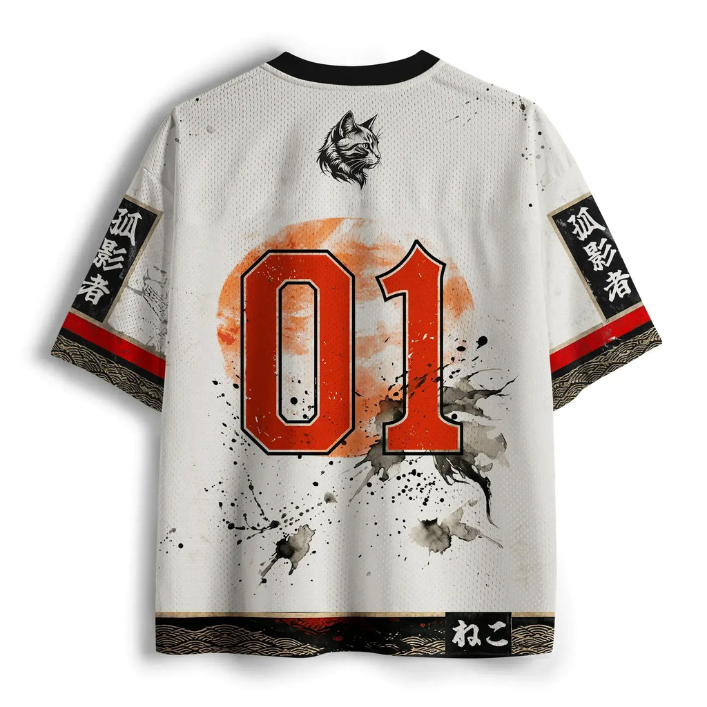 Retro Samurai Cat Mesh Jersey for Summer
