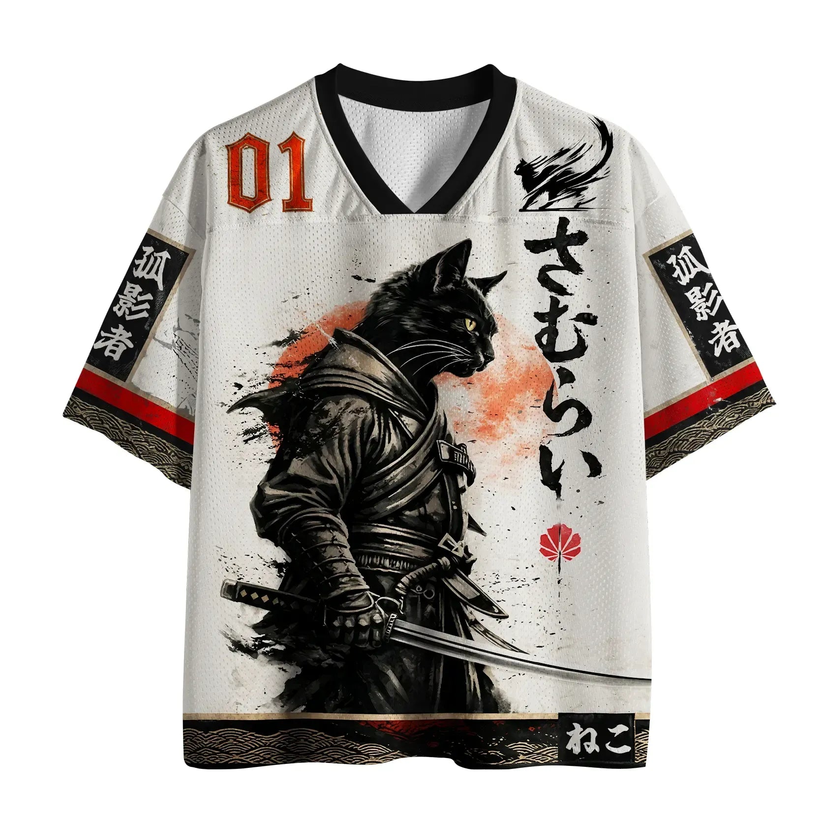 Retro Samurai Cat Mesh Jersey for Summer