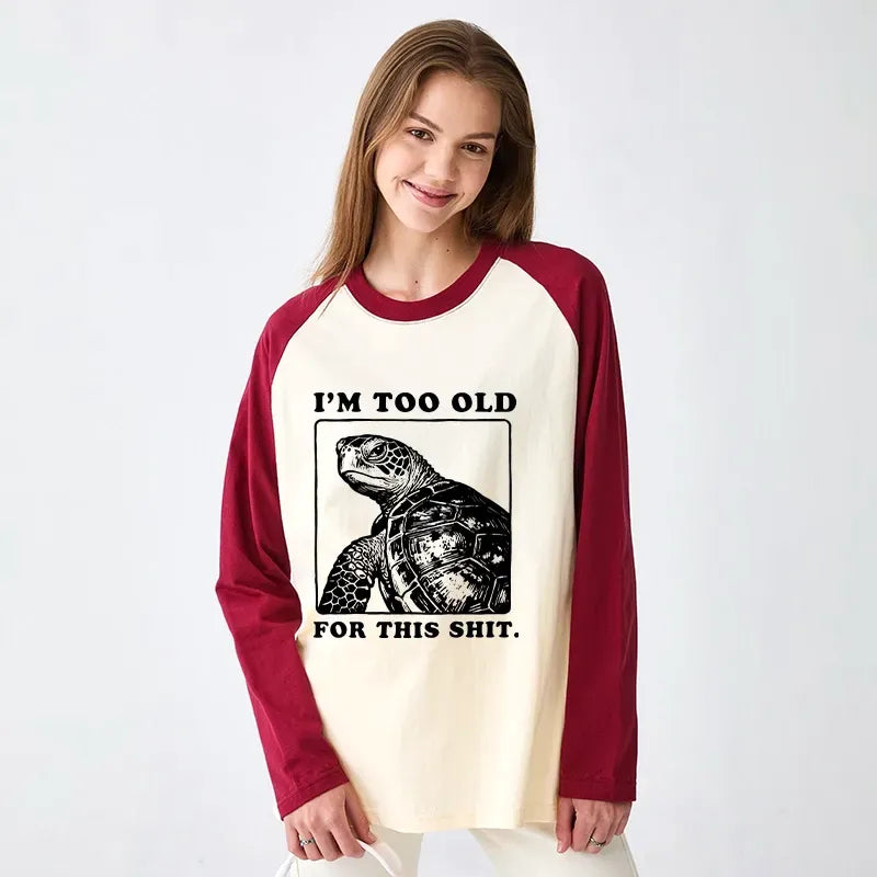 Kyoto-Lion Turtle I Quit Meme Energy Raglan Long Sleeve T-shirt