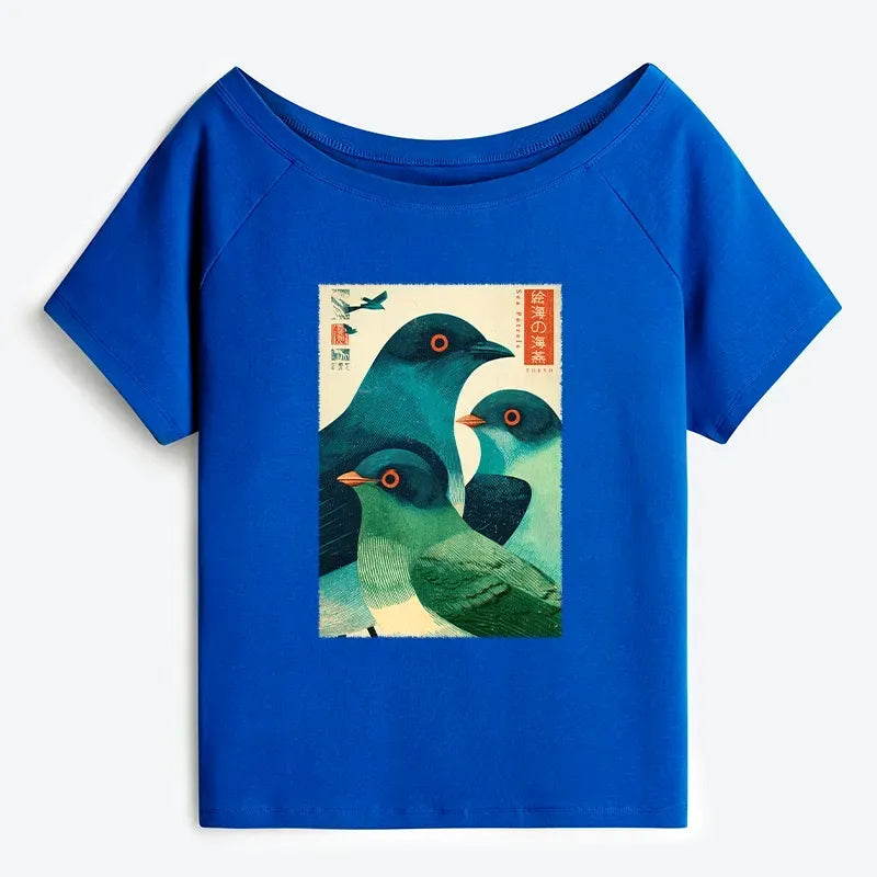 Japanese vintage off shoulder tee for women