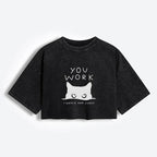 Kyoto-Lion A Cat That Spies Women's Washed Crop T-Shirt