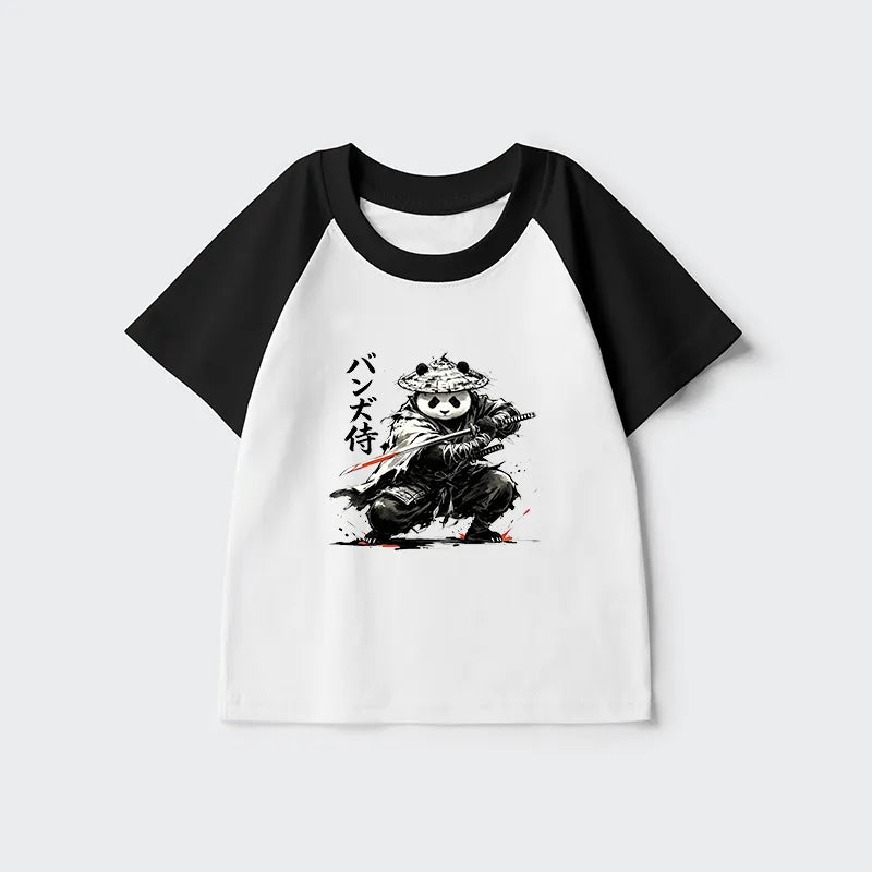Kyoto-Lion Panda Samurai Warrior Kids Raglan T-shirt