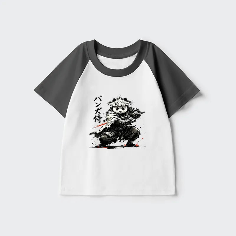 Kyoto-Lion Panda Samurai Warrior Kids Raglan T-shirt