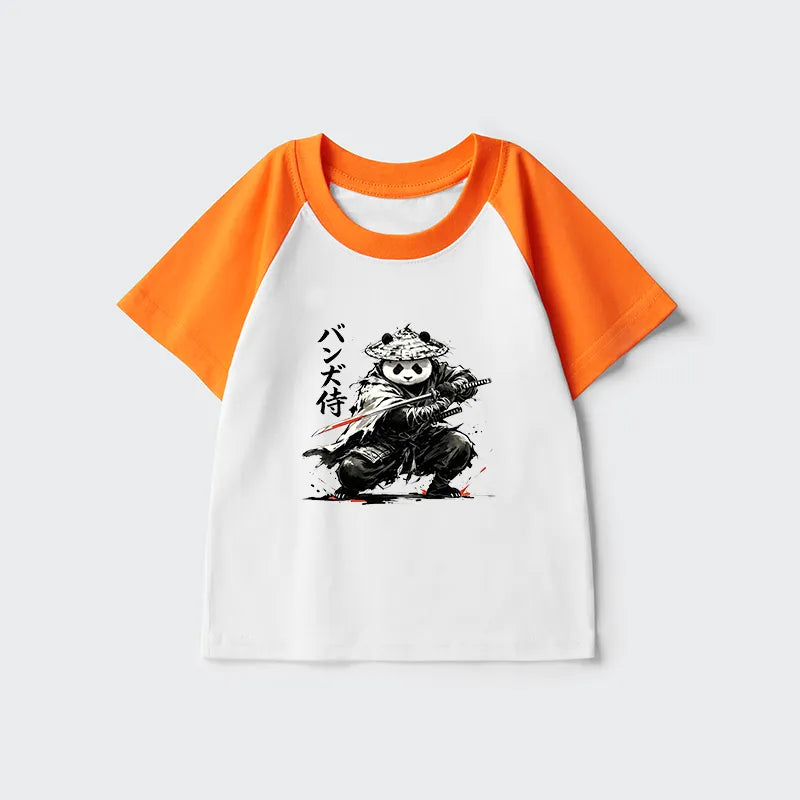 Kyoto-Lion Panda Samurai Warrior Kids Raglan T-shirt