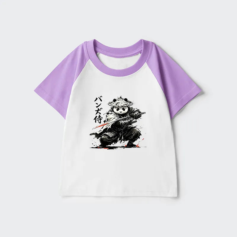 Kyoto-Lion Panda Samurai Warrior Kids Raglan T-shirt