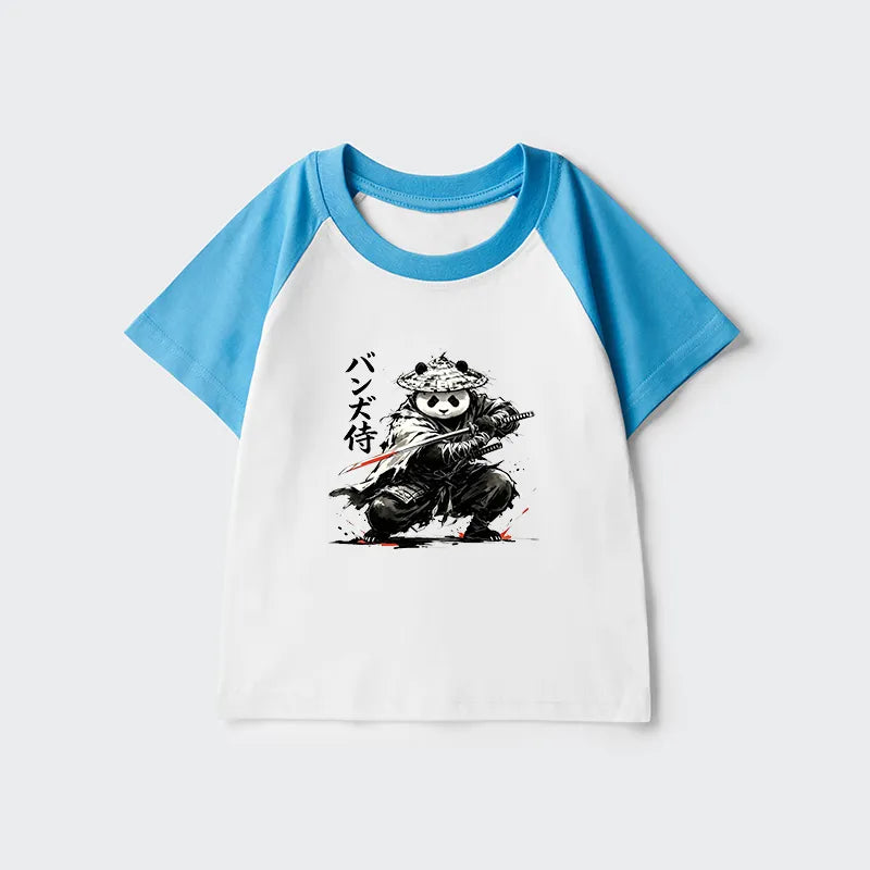 Kyoto-Lion Panda Samurai Warrior Kids Raglan T-shirt