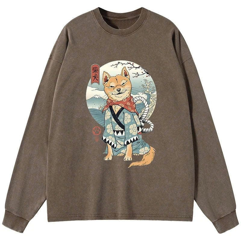 Japanese Samurai Shiba Dog Long Sleeve T-Shirt