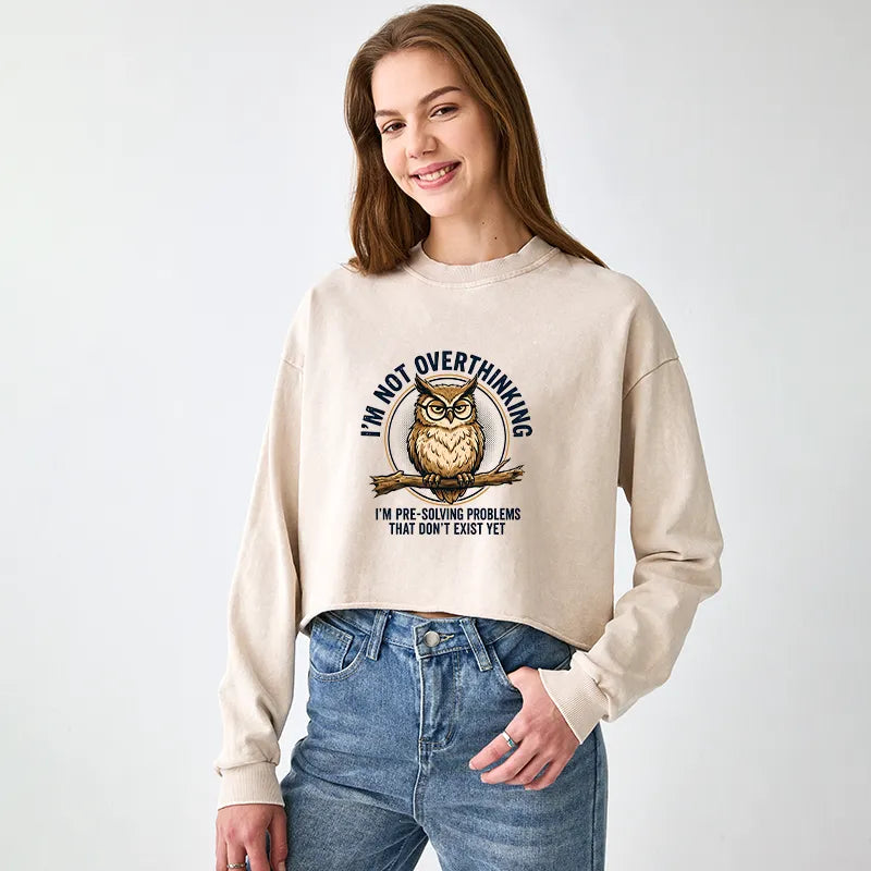 Kyoto-Lion Overthink Master Owl Washed Crop Sweatshirt