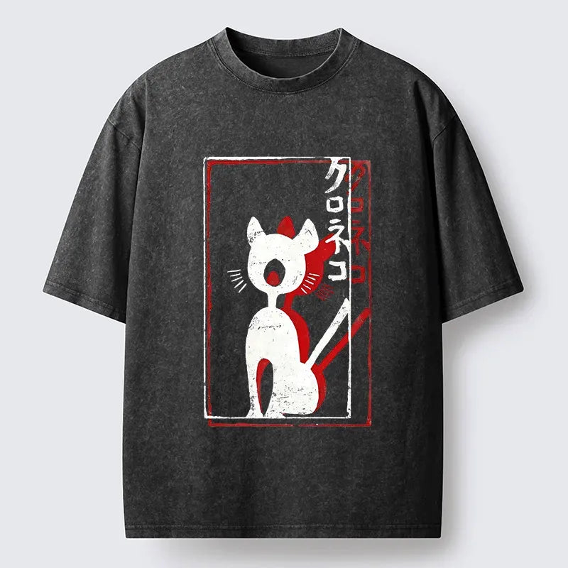 Japanese Retro Black Cat T-Shirt