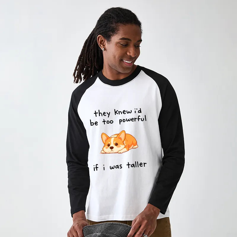 Kyoto-Lion Funny Short Dog Joke Raglan Long Sleeve T-shirt