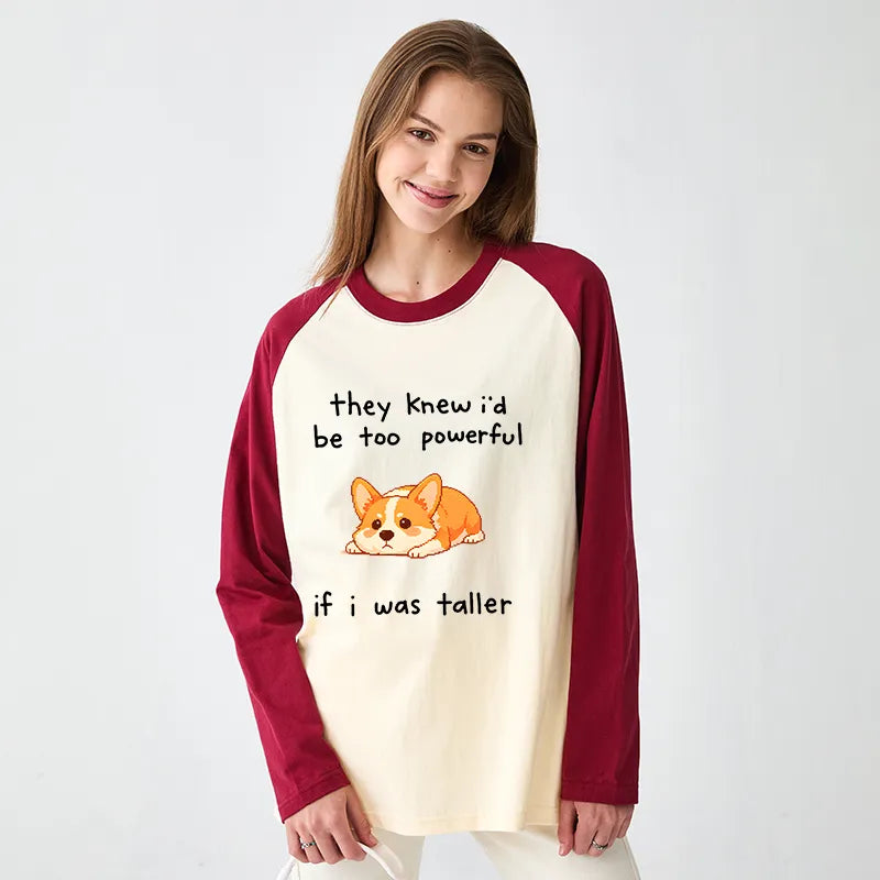Kyoto-Lion Funny Short Dog Joke Raglan Long Sleeve T-shirt