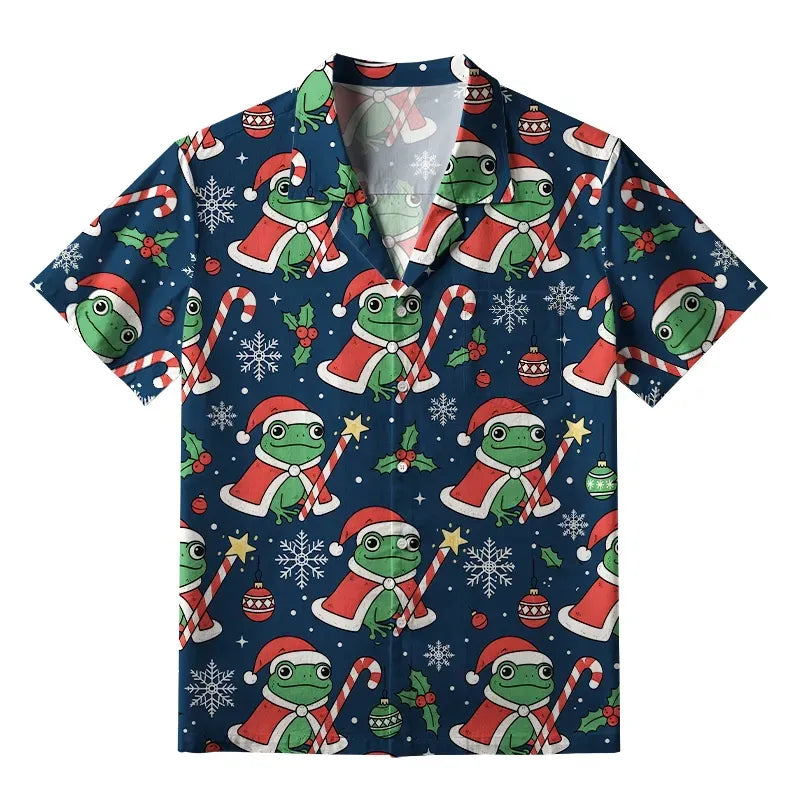 Kyoto-Lion Christmas Frog Aloha Hawaiian Shirt