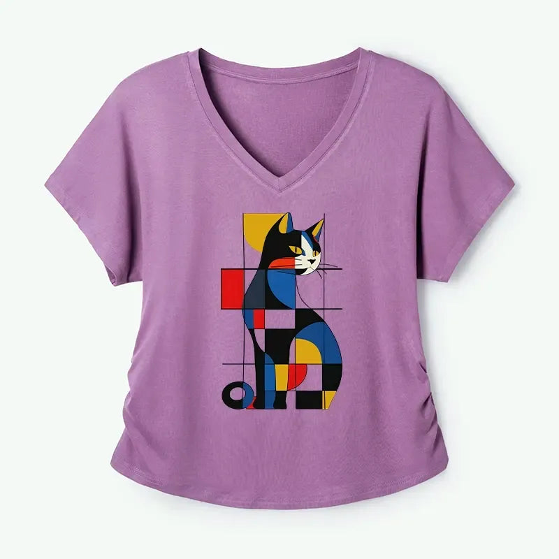 Kyoto-Lion Mondrian Cat Modal Dolman Sleeve T-Shirt