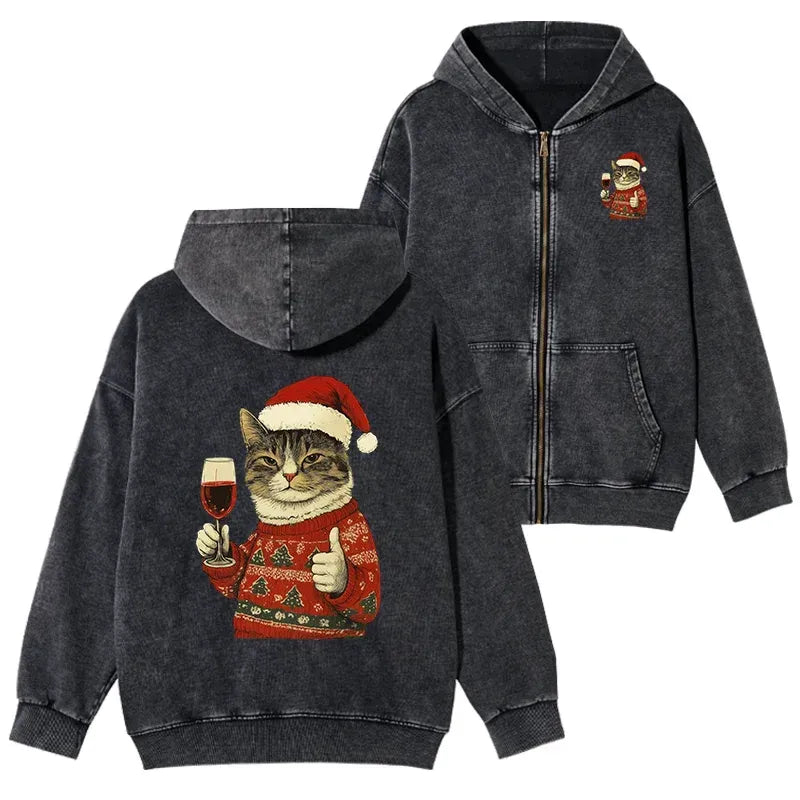 Japanese Cat Zip Hoodie for Streetwear