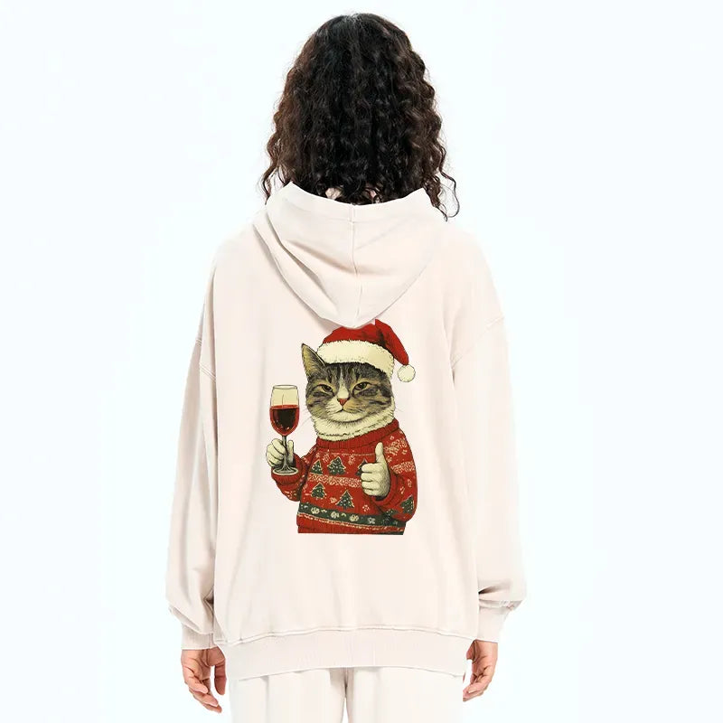 Kyoto-Lion Christmas Cat Likes Washed Zip Hoodie